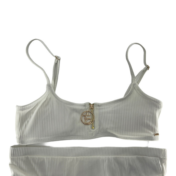 XOXO Womens White Ribbed Bikini Size S - Picture 2 of 7